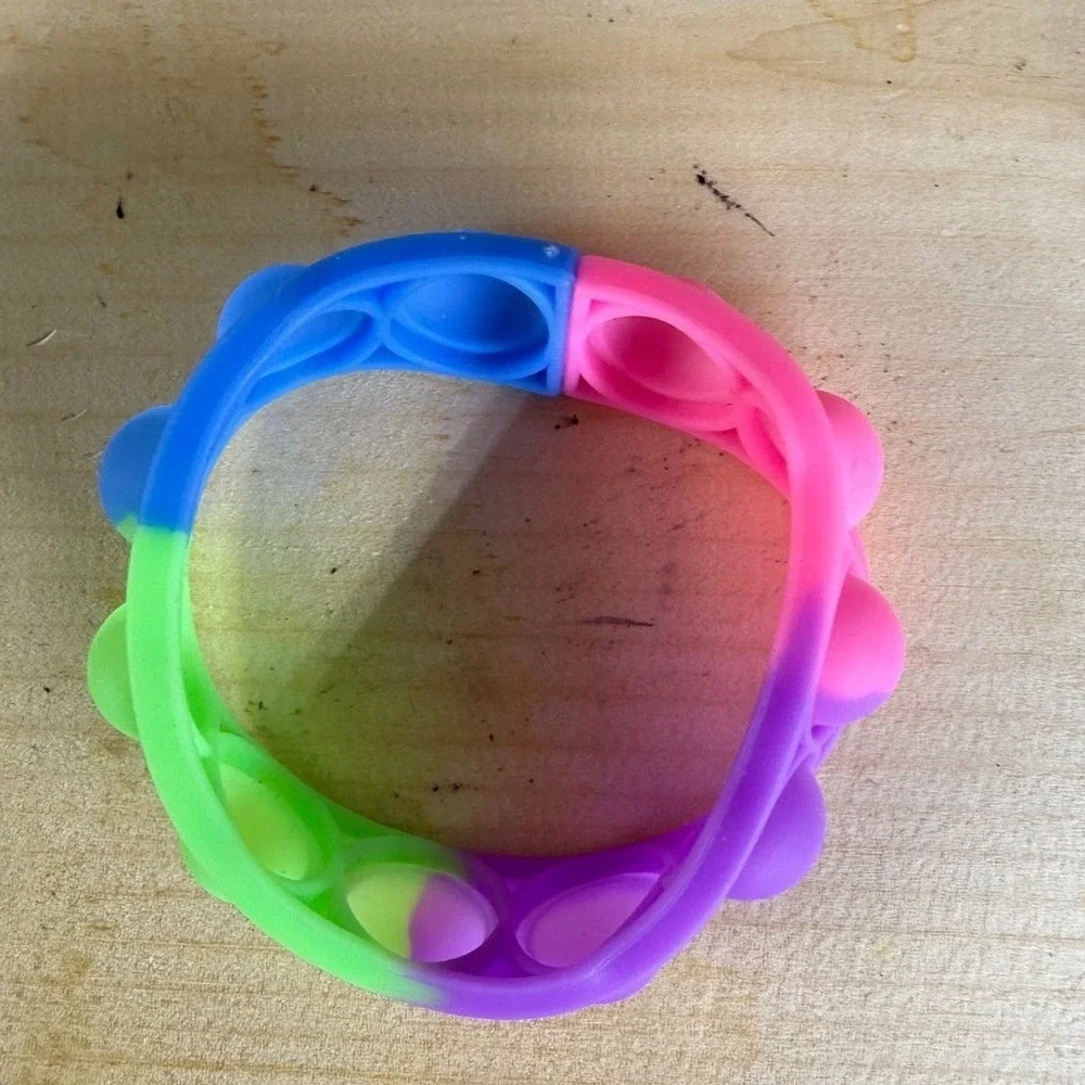 Ja-Ru Silicone Pop Fidget Tote Bag and‎ Bracelet Set Purple Green Swirl Eyeball